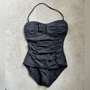 Tommy Bahama Black Ruched One-Piece Swimsuit